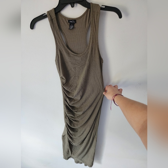 Rue21 Olive Green Ruched Racerback Midi Dress – Size Small - Picture 2 of 4